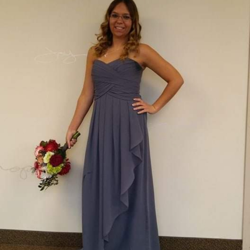 David's Bridal grey pewter dress. Excellent condition. Now worn twice.